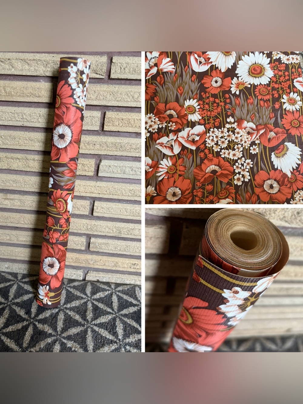 70's Autumn Floral Wallpaper - partial roll - 70's Wall Covering - 70's Decor